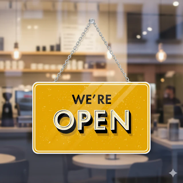 Reversible "WE'RE OPEN / SORRY WE'RE CLOSED" MDF Wood Hanging Sign Board | 11x5 Inch Sleek Design for Shops, Cafes, and Offices