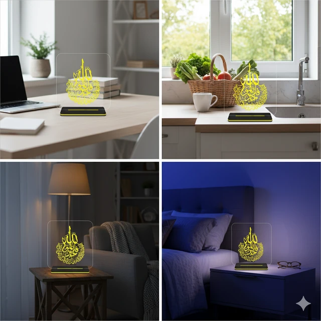 Islamic LED Table Lamp |Arabic Calligraphy Acrylic Table Lamp | Warm White Light 6 x 6 Inch Approx
