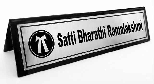 Customized Name Plate for Office Desk (10x2.5 Inch) - Premium Acrylic Table Top Name Board with Logo - Personalized Gift for Boss, Doctor, Lawyer, Teacher - Custom Text Both Sides Available - Golden