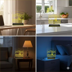 Islamic LED Table Lamp | Kaaba Design Acrylic Night Lamp | Warm White Light | AC Powered | Home & Prayer Room Décor
