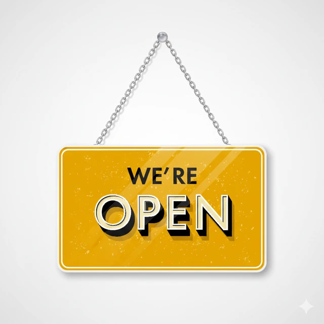 Reversible "WE'RE OPEN / SORRY WE'RE CLOSED" MDF Wood Hanging Sign Board | 11x5 Inch Sleek Design for Shops, Cafes, and Offices