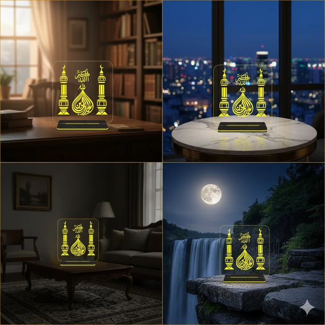 Islamic LED Table Lamp | Allah Muhammad Acrylic Table Lamp | Warm White Light 6 x 6 Inch Approx