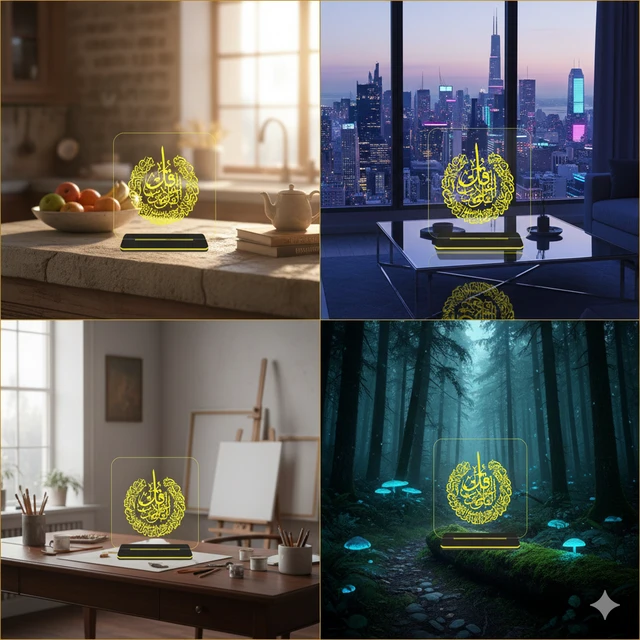 Islamic LED Table Lamp |Arabic Calligraphy Acrylic Table Lamp | Warm White Light 6 x 6 Inch Approx