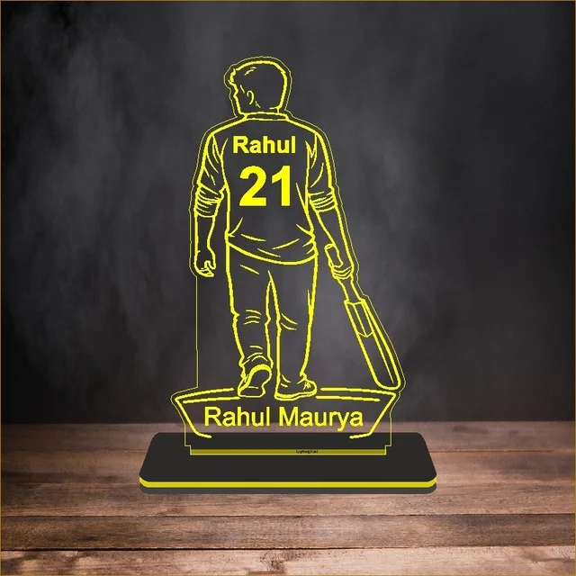 Custom Name Acrylic LED Table Lamp for Home Decor | Personalized Cricket Player Lamp with Name & Jersey Number | Warm White LED Night Light | 8 x 6 Inch | Gift for Cricket Lovers, Kids & Bedroom Decor
