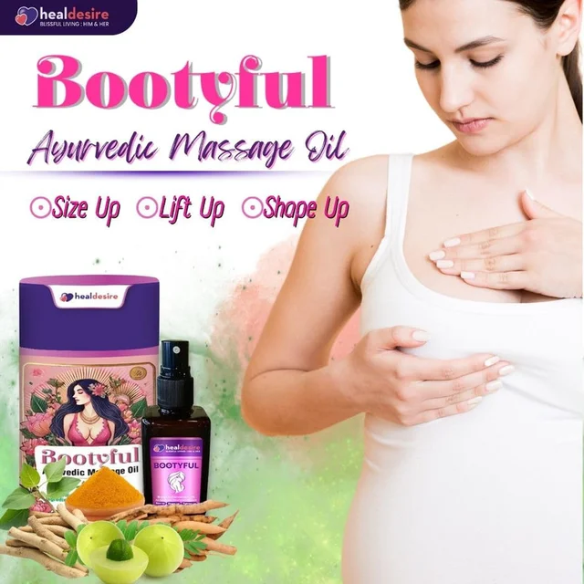 Healdesire Ayurvedic Breast Enhancement Oil Spray | Skin Nourishing & Moisturizing | Helps Improve Texture & Stretch Marks | 13-Herb AYUSH-Approved Natural Formula