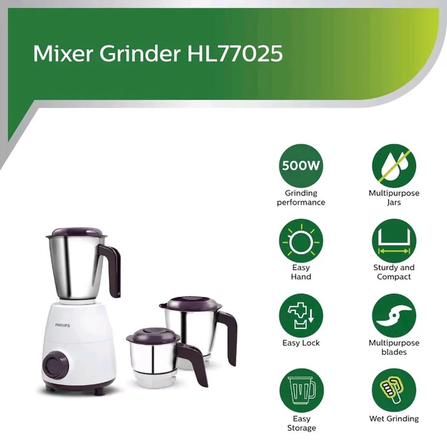 Philips PHILIPS HL7505 500W Mixer Grinder (White and Purple