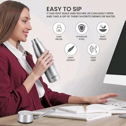 Milton MILTON Drift 1000 Stainless Steel Water Bottle 950 ml, Set of 3, Single Walled, ISI Certified I Leak Proof Lid, Rust Proof I For School, Office, Gym I Silver