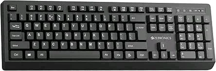 Zebronics Wireless Keyboard, 2.4GHz, 104 Keys with 12 Multimedia Keys, UV-Coated Keycaps, Retractable Stand, On/Off Switch, Power Saving Mode, Plug & Play (Companion 116-K)
