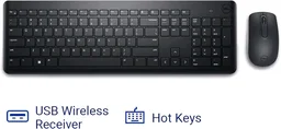 Dell KM3322W Wireless USB Keyboard and Mouse Combo, Anti-Fade & Spill-Resistant Keys, up to 36 Month Battery Life, 3Y Advance Exchange Warranty - Black