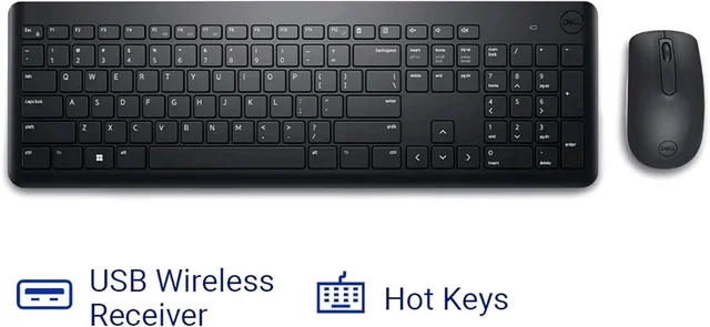 Dell KM3322W Wireless USB Keyboard and Mouse Combo, Anti-Fade & Spill-Resistant Keys, up to 36 Month Battery Life, 3Y Advance Exchange Warranty - Black