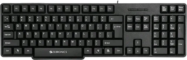 ZEBRONICS K20, Wired Keyboard, 104 Keys, 1.2m Cable, ₹ Key, UV Coated Keys, USB Interface, Retractable Stand, Plug and Play