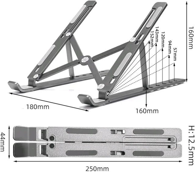 AAVATAR Adjustable Laptop Stand, Portable Aluminium Laptop Holder Riser for Desk, 7-Level Foldable Laptop Stand Compatible with MacBook, Tablets (10–15.6 inch - Silver)