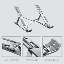 AAVATAR Adjustable Laptop Stand, Portable Aluminium Laptop Holder Riser for Desk, 7-Level Foldable Laptop Stand Compatible with MacBook, Tablets (10–15.6 inch - Silver)