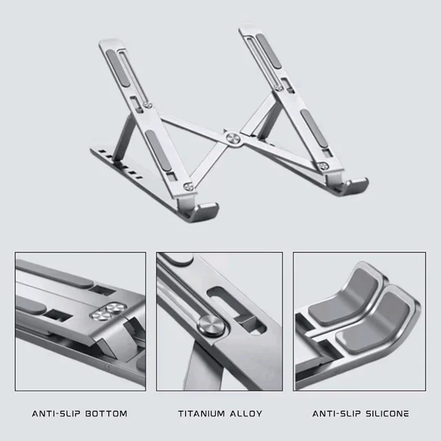 AAVATAR Adjustable Laptop Stand, Portable Aluminium Laptop Holder Riser for Desk, 7-Level Foldable Laptop Stand Compatible with MacBook, Tablets (10–15.6 inch - Silver)