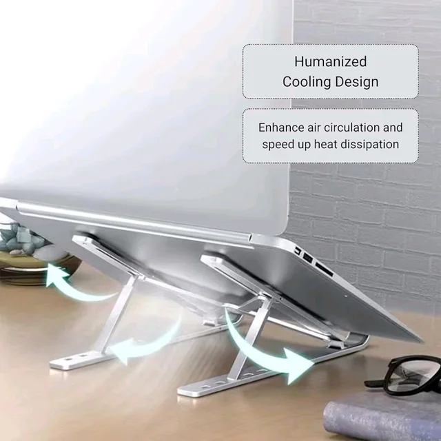 AAVATAR Adjustable Laptop Stand, Portable Aluminium Laptop Holder Riser for Desk, 7-Level Foldable Laptop Stand Compatible with MacBook, Tablets (10–15.6 inch - Silver)