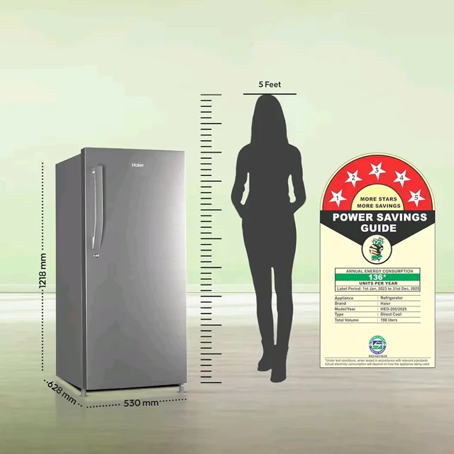 Haier 190L 5 Star Direct Cool Single Door Refrigerator | 3 Toughened Glass Shelves | Fast Ice Making in Just 60 minutes | Large Veg Box| Easy Clean Back (HED-205DS-P, Dazzle Steel)