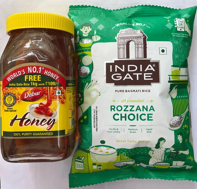 Dabur honey 1kg. FREE india gate rice 1Kg worth Rs. 108