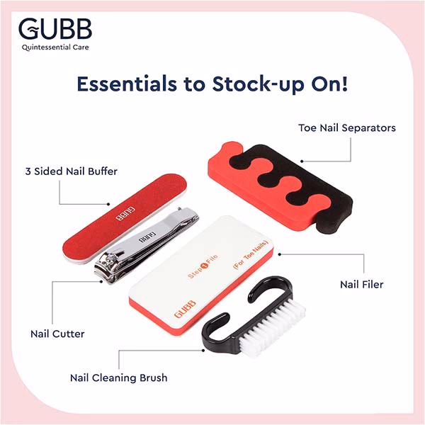 Gubb Pedicure Kit. (Net Qty- 1N of Toe Nail Clipper, 1N of Pedicure File, 1N of Foot File, 1N of Seperators, 1N of Nail Sharper & 1N of Nail Brush)