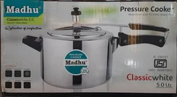 Madhu classic white 5.0 Ltrs. induction heavy weight aluminium pressure cooker - 5Ltrs., White