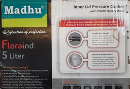 Madhu Floraind aluminium pressure cooker-5 Ltrs.-induction base-5 years warranty - 5Ltrs., white