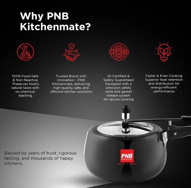 PNB hard anodised onyx pressure cooker IL 5.5Ltrs.-black-induction base- 5 years warranty
