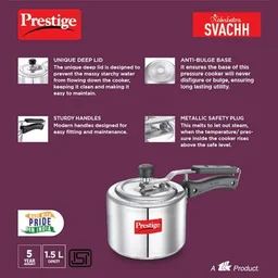 Prestige nakshatra svachh aluminium pressure cooker 1.5Ltrs.- 5years warranty