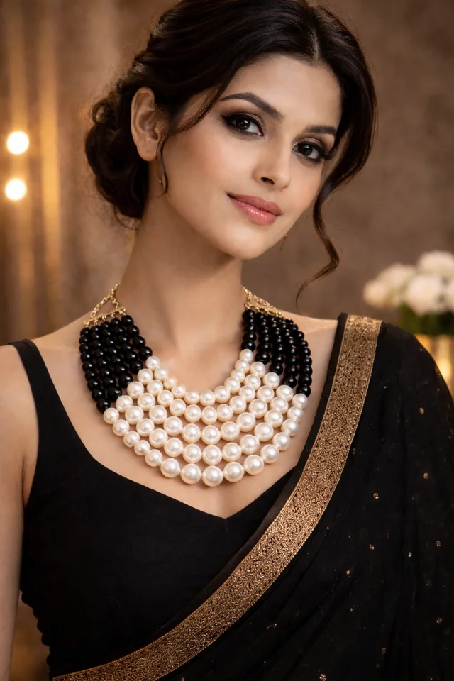 Rishmita Collection Black and White Pearl Necklace for Women | Traditional Ethnic Bridal Jewellery - Adjustable