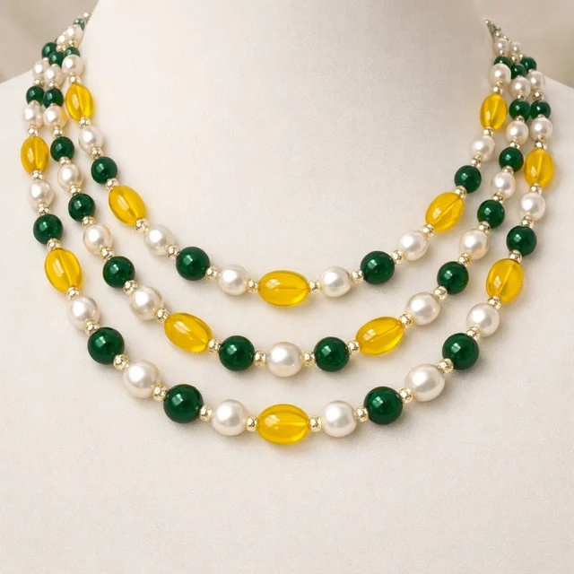 Rishmita Collection Stylish Green Yellow Pearl Beads Necklace | Traditional Multicolor Mala for Women & Girls - Adjustable