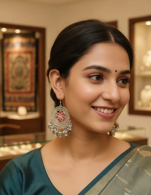 Rishmita Collection Oxidized Silver Floral Jhumka Earrings for Women - Free size