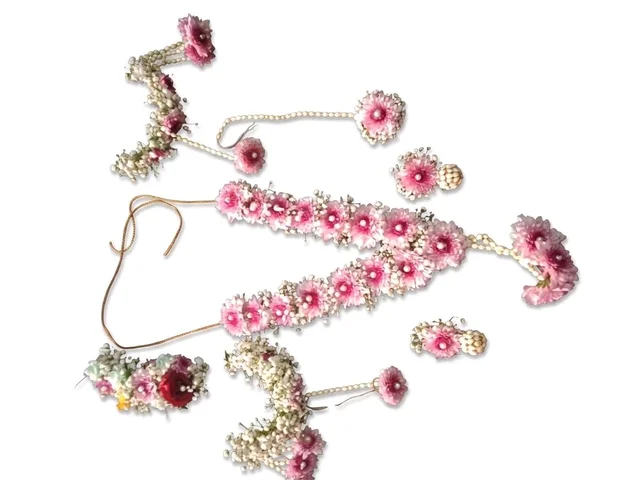 Elegant Blush Pink Fresh Floral Jewellery Set for Brides