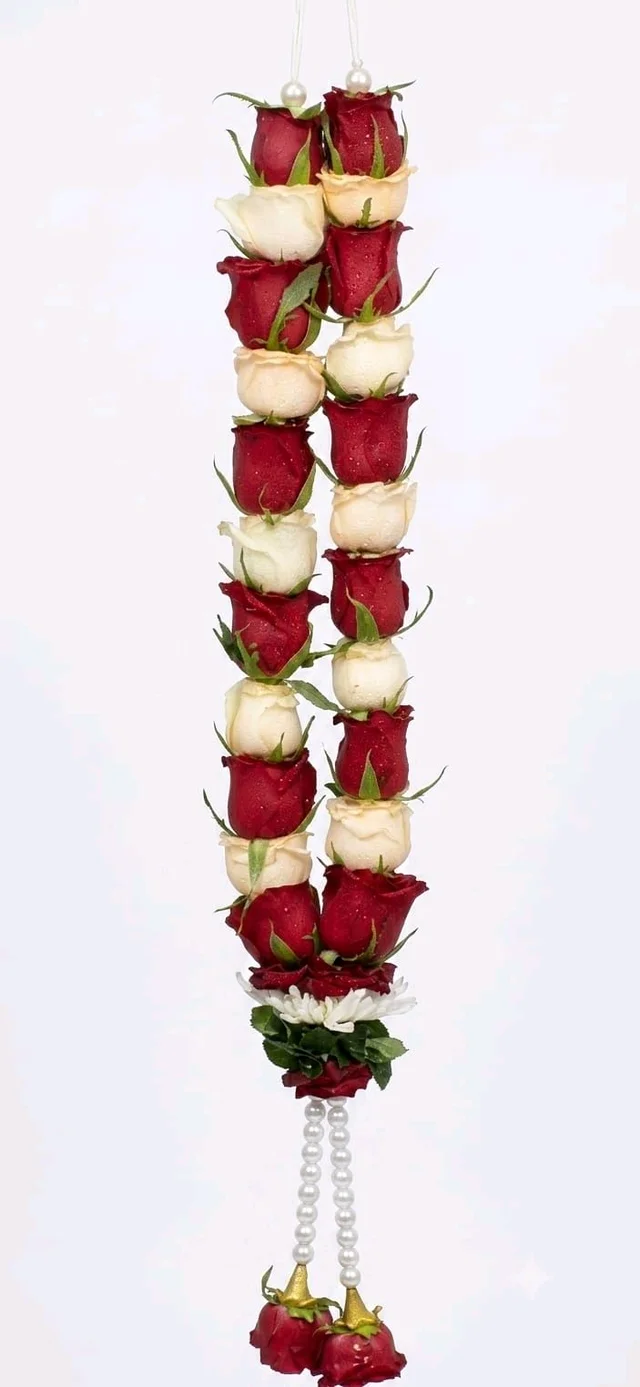 Classic Red & White Rose Varmala - 6foot