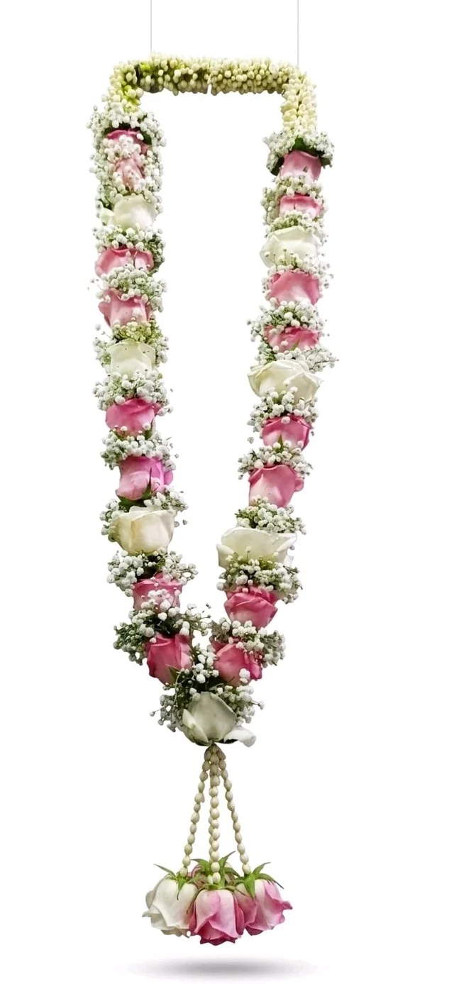 Premium Pink & White Rose Jaimala - 4foot