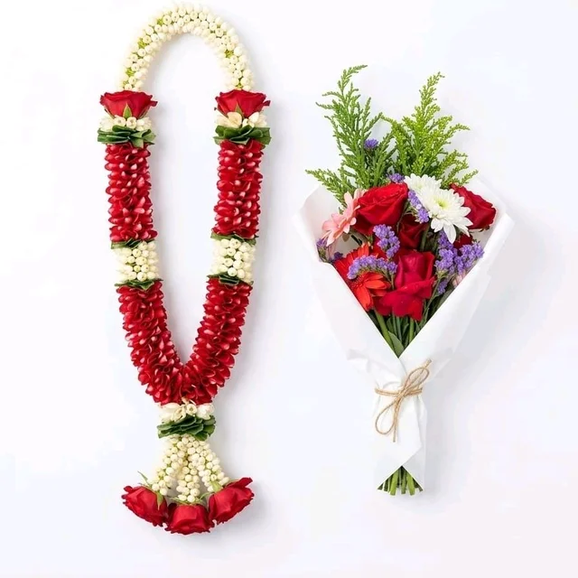 Royal Red Rose Varmala with Bouquet Combo