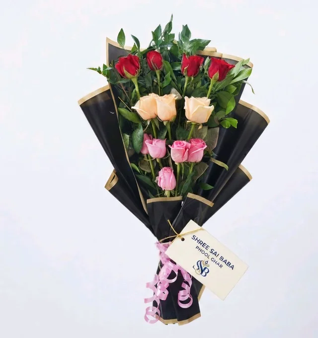 SSBPG Mixed rose Bouquet With Black Wrap
