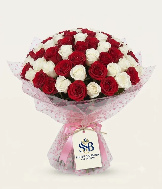 25 Rose Classic Red And White Rose Bouquet
