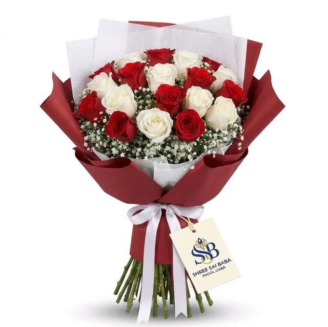 Red Rose & White Rose ,Baby’s Breath Premium Bouquet