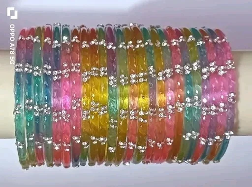 83 FZD 3*6 Churi 83 FZD Multicolor Glass Bangles Set with Cubic Zirconia | Ethnic Casual Churi Set for Women (3x6 Combo) - 2.2