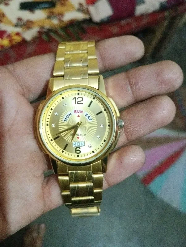 Golden Premium Men's Watch | Luxury Golden Sining Design - Free Size, Golden