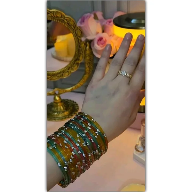 83 FZD 3*6 Churi 83 FZD Multicolor Glass Bangles Set with Cubic Zirconia | Ethnic Casual Churi Set for Women (3x6 Combo) - 2.2