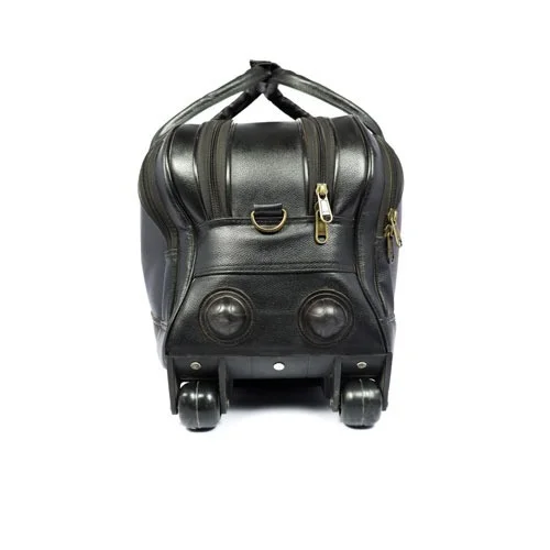 Premium Genuine Leather 2 Wheeler Trolley Travel Bag - 22 Inches, Black