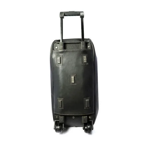Premium Genuine Leather 2 Wheeler Trolley Travel Bag - 22 Inches, Black