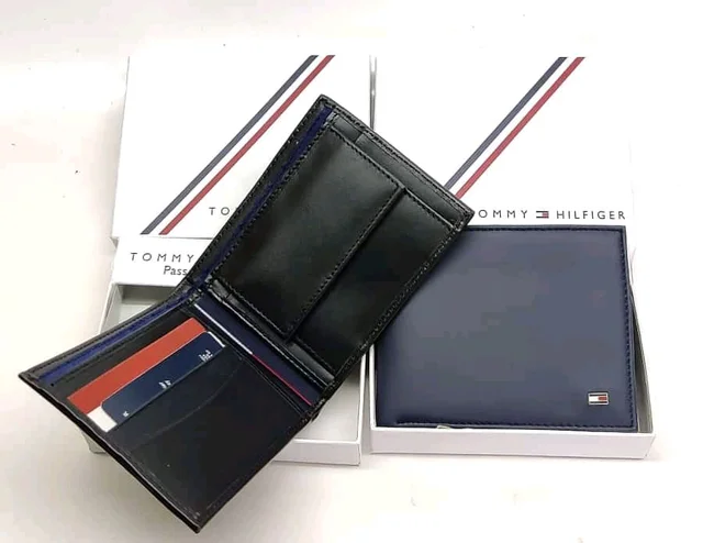 Genuine Leather Men's Trendy Wellets Collection - Size: 11 × 9 cm (Closed)Open Size: 22 × 9 cm, BLACK