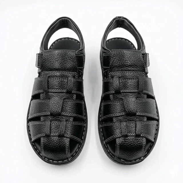 Genuine Leather Men's Trendy Sandals - 6, Black