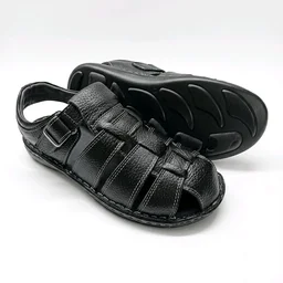 Genuine Leather Men's Trendy Sandals - 6, Black