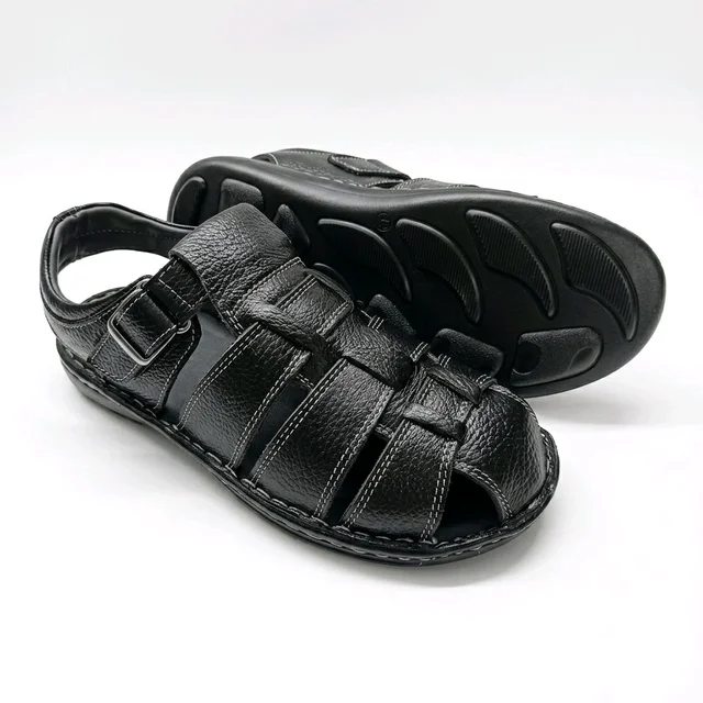 Genuine Leather Men's Trendy Sandals - 6, Black