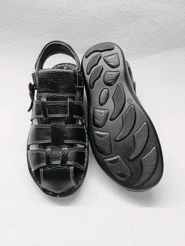 Genuine Leather Men's Trendy Sandals - 7, Black
