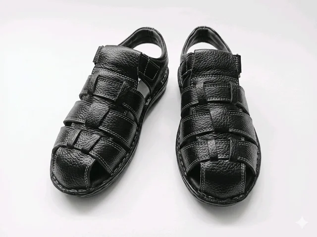 Genuine Leather Men's Trendy Sandals - 6, Black