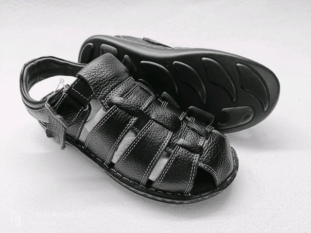 Genuine Leather Men's Trendy Sandals - 7, Black