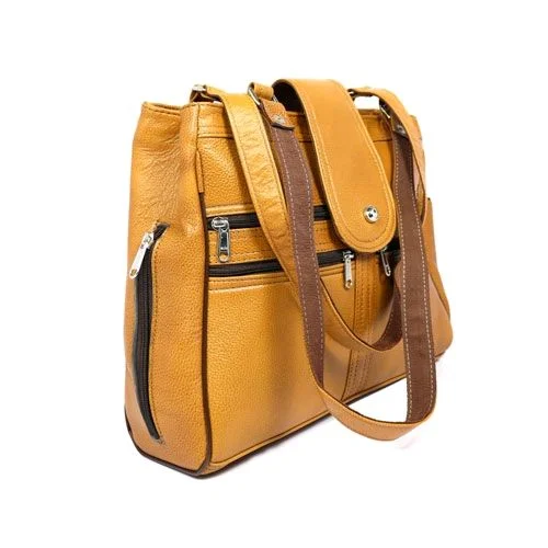 STEPSCART Premium Genuine Leather Ladies Handbag - Regular Size, Yellow Orange