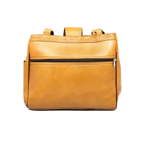 STEPSCART Premium Genuine Leather Ladies Handbag - Regular Size, Yellow Orange